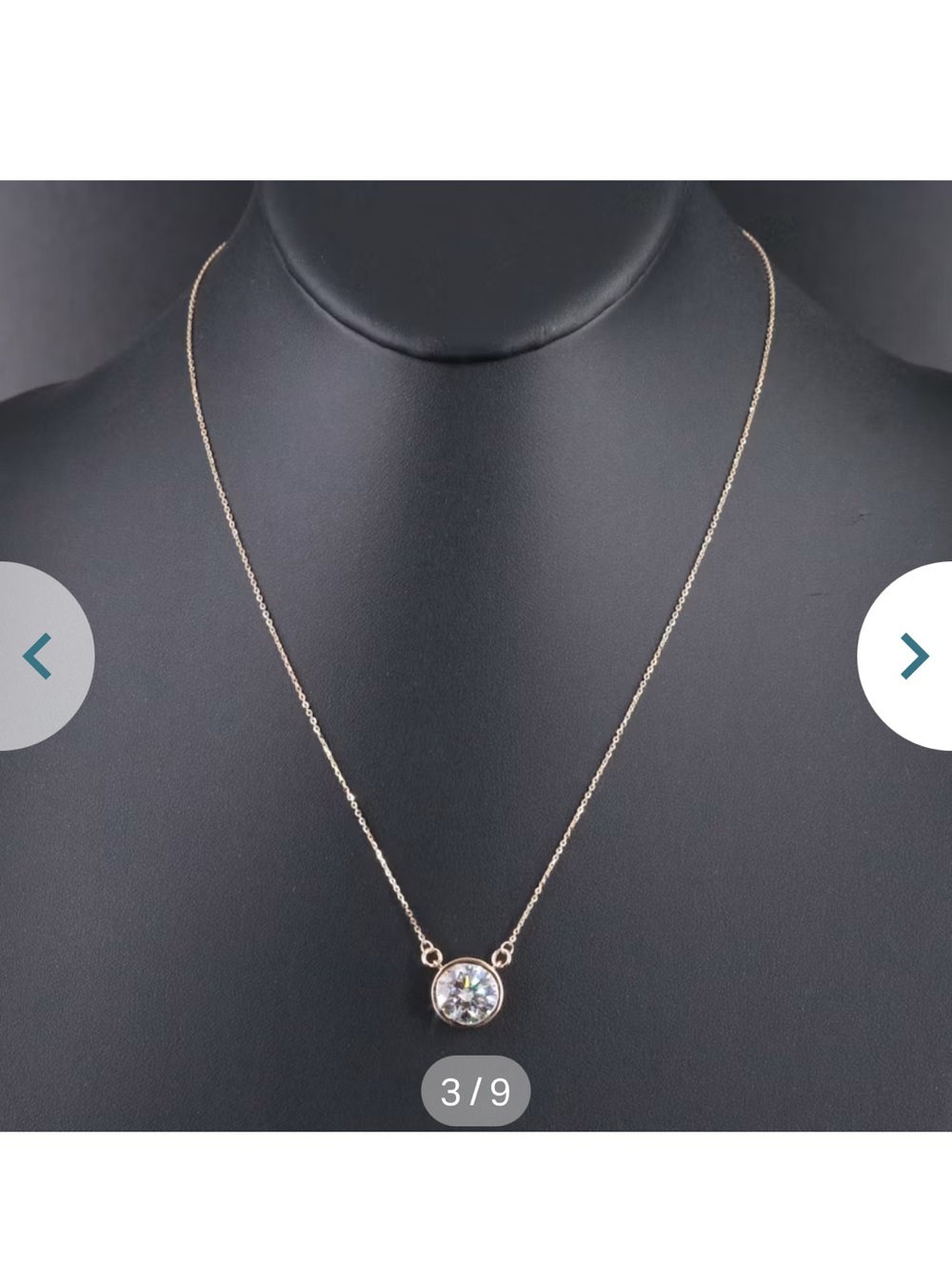 Delicate Gold Bezel Solitaire Pendant Necklace with 3.94 CT Lab Diamond